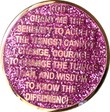 3 Month AA Medallion Reflex Pink Glitter Gold Plated 90 Day Sobriety Chip