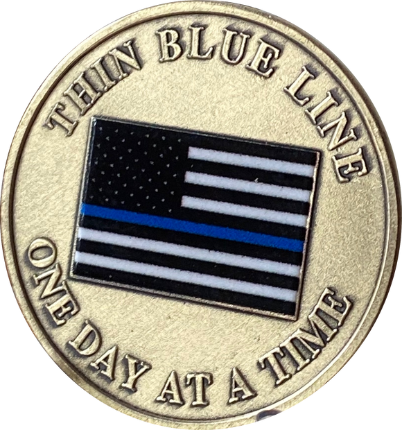 Thin Blue Line Police Law Enforcement American Flag One Day At A Time Medallion