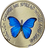 Through Change We Spread Wings And Soar Blue Color Butterfly Serenity Prayer Medallion