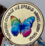 Through Change We Spread Wings And Soar Rainbow Color Butterfly Serenity Prayer Medallion