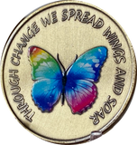 Through Change We Spread Wings And Soar Rainbow Color Butterfly Serenity Prayer Medallion