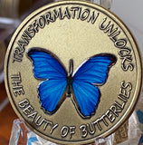 Transformation Unlocks Beauty of Butterflies Blue Color Serenity Prayer Medallion