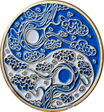 Sakura Tree Cherry Blossom Ying Yang Blue and White Serenity Prayer Medallion