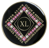 40 Year NA Style Clean Time Medallion Pink Rose Crystal Black Tri-Plate Chip
