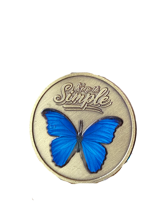 Keep It Simple Blue Butterfly Serenity Prayer Medallion