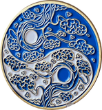 Sakura Tree Cherry Blossom Ying Yang Blue and White Serenity Prayer Medallion