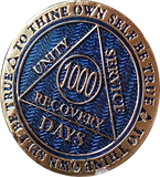 1000 Days AA Medallion Reflex Blue Gold Plated Sobriety Chip