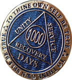 1000 Days AA Medallion Reflex Blue Gold Plated Sobriety Chip