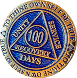 100 Days AA Medallion Antique Bronze Blue Sobriety Chip