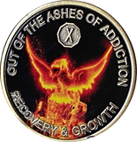 1 2 3 4 5 6 7 8 9 10 Year Out Of The Ashes Of Addiction Phoenix Rising From Flames Sobriety Chip