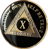 1 - 10 15 20 AA Medallion Glossy Classic Black Tri-Plate Sobriety Chip