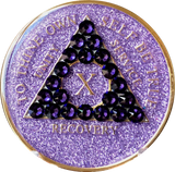 Crystal AA Medallion Purple Glitter Tri-Plate Sobriety Chip Year 1 - 50 - RecoveryChip