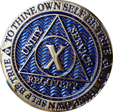 1 - 40 Year Dusty Blue Gold Plated AA Medallion Reflex Design - RecoveryChip