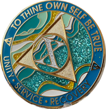 1 - 46 Year AA Medallion Elegant Caribbean Aqua Glitter Teal Marble Gold Sobriety Chip