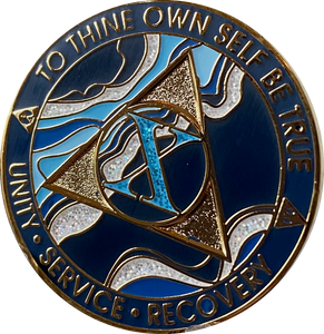 10 Year AA Medallion Elegant Navy Blue Marble Gold Sobriety Chip