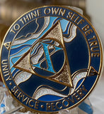 10 Year AA Medallion Elegant Navy Blue Marble Gold Sobriety Chip