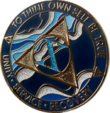 10 Year AA Medallion Elegant Navy Blue Marble Gold Sobriety Chip