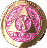 1 - 10 & 30 Year AA Medallion Elegant Glitter Pink Gold & Silver Plated Sobriety Chip - RecoveryChip