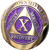1 - 10 & 30 Year AA Medallion Elegant Glitter Purple Gold & Silver Plated Sobriety Chip - RecoveryChip