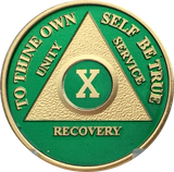 AA Medallion Green Gold Plated Year 1 - 65 Alcoholics Anonymous Chip - RecoveryChip