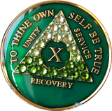 Crystal AA Medallion Transition Green Tri-Plate Sobriety Chip Year 1 - 50 - RecoveryChip