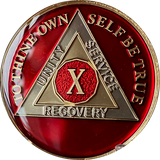 1 - 10 AA Medallion Mandarin Metallic Red Tri-Plate Sobriety Chip