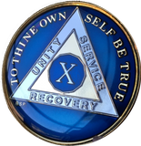 Midnight Blue AA Medallion Chip Tri-Plate Gold & Nickel Plated Year 1-15 Years BSP - RecoveryChip