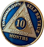 1 2 3 4 5 6 7 8 9 10 11 or 18 Month AA Medallion Midnight Blue Tri-Plate Sobriety Chip