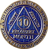 1 - 11 or 18 Month AA Medallion Reflex Dusty Blue Gold Plated Sobriety Chip Coin