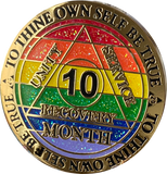 1 2 3 4 5 6 7 8 9 10 11 or 18 Month AA Medallion Reflex Rainbow Glitter Sobriety Chip