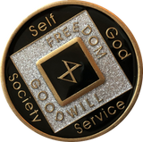 Offical NA Tri-Plate Black Silver & Gold Color Narcotics Anonymous Medallions 18 Month Year 1 - 50 - RecoveryChip