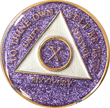 AA Medallion Purple Glitter Tri-Plate Sobriety Chip Year 1 - 45 - RecoveryChip