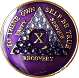Crystal AA Medallion Transition Purple Tri-Plate Sobriety Chip Year 1 - 45 - RecoveryChip