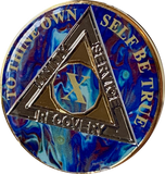 10 Year AA Medallion Sapphire Blue Swirl Tri-Plate Sobriety Chip
