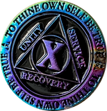 1 - 15 Year AA Medallion Reflex Rainbow Plated Black Sobriety Chip