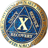 1 2 3 4 5 6 7 8 9 or 10 Year AA Medallion Reflex Glitter Blue Gold Plated Sobriety Chip - RecoveryChip
