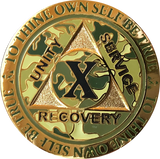 1 - 15 25 and 30 Year Reflex Camo Gold Plated AA Medallion Camouflage Sobriety Chip - RecoveryChip