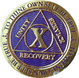 1 - 10 Year AA Medallion Reflex Purple Gold Plated Alcoholics Anonymous - RecoveryChip