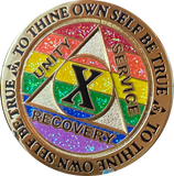 1 2 3 4 5 6 7 8 9 10 11 12 13 14 or 15 Year AA Medallion Reflex Rainbow Glitter Sobriety Chip