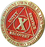 1 - 10 Year AA Medallion Reflex Red Gold Plated Alcoholics Anonymous RecoveryChip Design - RecoveryChip