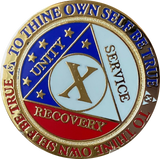 1 - 15 or 30 Year AA Medallion Reflex Red White & Blue Patriotic Gold Plated Sobriety Chip