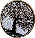 1 - 10 Year AA Medallion Tree Of Life White and Black Spiritual Medallion Sobriety Chip