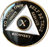 Black Gold Tri-Plate AA Medallion Year 1 - 50 Sobriety Chip White