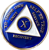 Metallic Blue Gold Tri-Plate AA Medallion 24 Hours 18 Month Year 1 - 45 Sobriety Chip - RecoveryChip