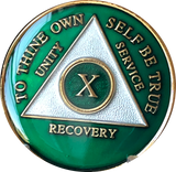 Green Gold Tri-Plate AA Medallion 24 Hours 18 Month Year 1 - 45 Sobriety Chip - RecoveryChip
