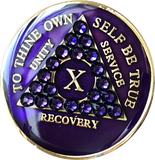 Crystallized AA Medallion Purple Velvet Tri-Plate Sobriety Chip Year 1 - 50 - RecoveryChip