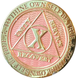 1 - 40 Year AA Medallion Reflex Pink Gold Plated Alcoholics Anonymous RecoveryChip Design - RecoveryChip