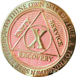 1 - 40 Year AA Medallion Reflex Pink Gold Plated Alcoholics Anonymous RecoveryChip Design - RecoveryChip
