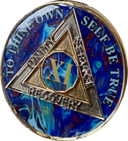11 Year AA Medallion Sapphire Blue Swirl Tri-Plate Sobriety Chip