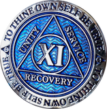 1 - 40 Year Dusty Blue Gold Plated AA Medallion Reflex Design - RecoveryChip